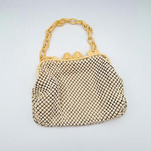 Vintage Whiting & Davis Ivory White Alumesh Handbag Celluloid Chunky Chain 1940s